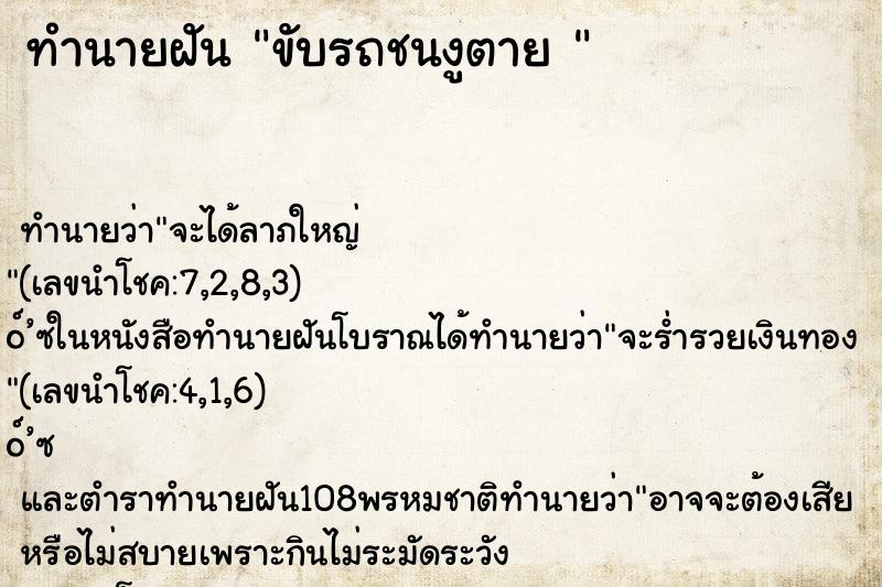 ทำนายฝัน ขับรถชนงูตาย 